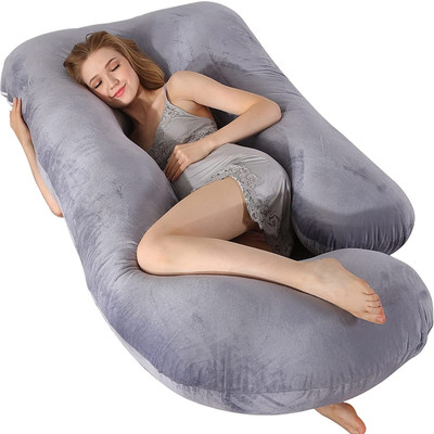AMCATON ultra soft j shaped pillow Microfibre, Polyester Fibre Solid Pregnancy Pillow Pack of 1(Grey)