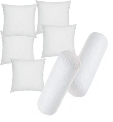 RACCOON Set Of 5 Cushions & 2 Microfibre Solid Bolster Pack of 7(White)