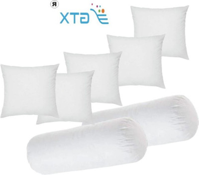 GTX Microfibre Bolster Pack of 7 Solid Jaipuri Combo Set Of 5 Cushions & 2(White)