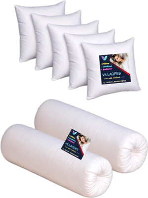 Jaipurlinen Microfibre Bolster Pack of 7 Abstract 5 Cushion And 2 Bolster(White)