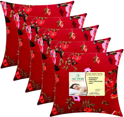 ACTOS Microfibre Cushion Pack of 5 Floral(Maroon)