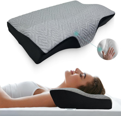 Sleepsia Memory Foam Sleeping Pillow Pack of 1 Solid Memory Foam Pillow, Contour Cervical Pillow for Neck & Shoulder Pain(Grey/Black)