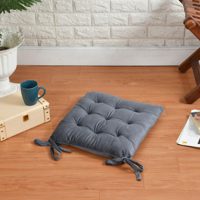 ZUCLLIN Polyester Fibre Solid Chair Pad Pack of 1(Grey)