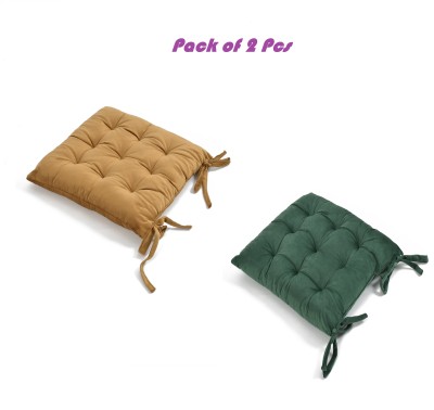 A CUBE LUXURY SOLUTIONS Polyester Fibre Solid Chair Pad Pack of 2(Beige, Dark Green)