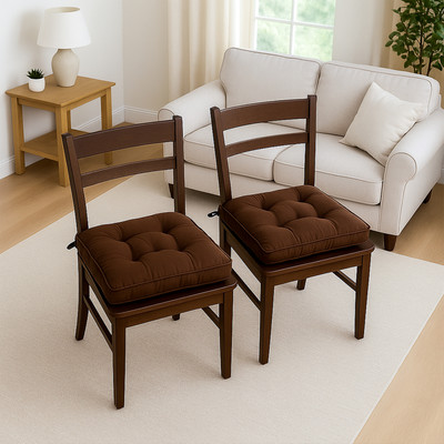 KUBER INDUSTRIES Microfibre Chair Pad Pack of 2 Solid(Brown)