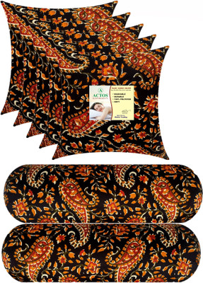ACTOS Combo Set Of 5 Cushion And 2 Microfibre Floral Bolster Pack of 7(Black, Multicolor21)