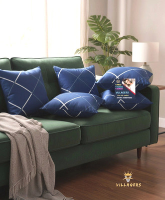 VILLAGERS Polyester Fibre Bolster Pack of 5 Abstract Premium Cushion Set | (16x16 inch)(Blue)