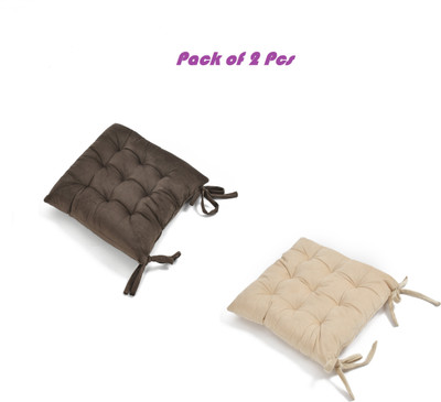 ZUCLLIN Polyester Fibre Chair Pad Pack of 2 Solid(Coffee, Cream)