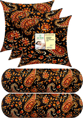 ACTOS Microfibre Bolster Pack of 5 Floral Combo Set Of 3 Cushion And 2(Black, Multicolor22)