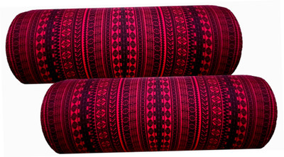 Swikon star Round Bolster Microfibre Abstract Cushion Pack of 2(Maroon, Black)