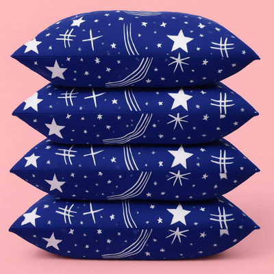 STOMIA STOMIA Polyester Fibre Abstract Sleeping Pillow Pack of 4(Blue)