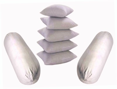 PAHADIYA 5 Cushion 2 Bolster Polyester Fibre Solid Bolster Pack of 7(White)