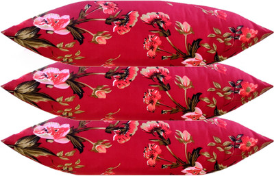 GKM Microfibre Floral Sleeping Pillow Pack of 3(Maroon)