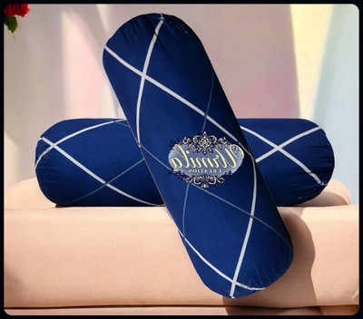 Urmila Creation Round Microfibre Geometric Bolster Pack of 2(Dark Blue)