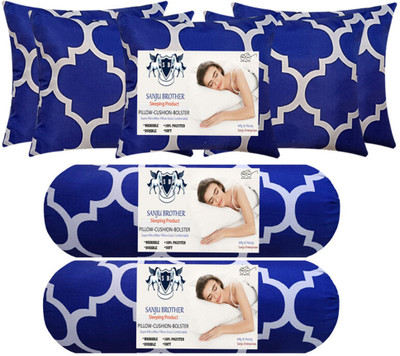 SANJU BROTHER 2 Bolester 5 Cushion Microfibre Abstract Bolster Pack of 7(Blue)
