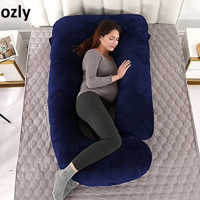 OZLY ultra soft j shaped pillow Microfibre, Polyester Fibre Solid Pregnancy Pillow Pack of 1(Dark Blue)