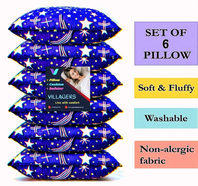GAULPASTORES SOFT Polyester Fibre Abstract Sleeping Pillow Pack of 6(Blue)