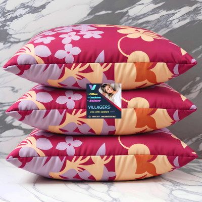VILLAGERS FLOWER Microfibre Abstract Sleeping Pillow Pack of 3(Pink)