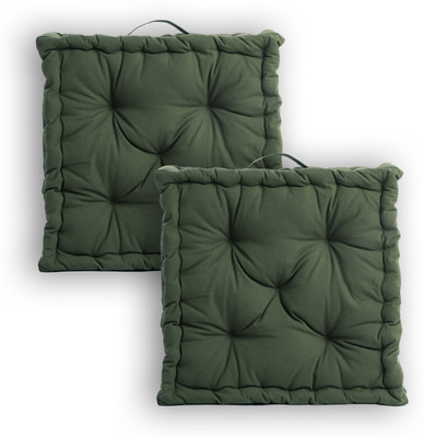 ESSAN FABRIX Premium Polyester Fibre Solid Floor Cushion Pack of 2(Dark Green)