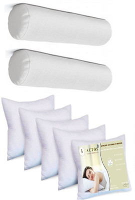 ACTOS Combo Set Of 5 Cushion And 2 Microfibre Solid Bolster Pack of 7(White)