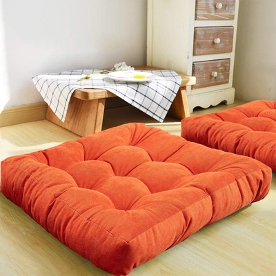 Hundur Store Microfibre Solid Floor Cushion Pack of 1(Orange)