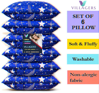 VILLAGERS LUXURY Polyester Fibre Abstract Sleeping Pillow Pack of 6(Blue)