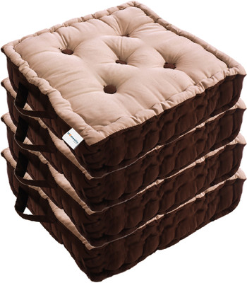 HOMESTIC by Kuber Industries Microfibre Floral Chair Pad Pack of 4(Beige)