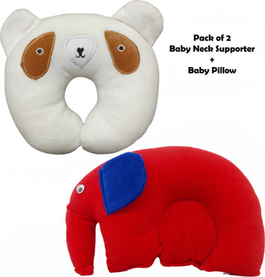 EVK Mustard Seeds, Cotton Baby Pillow Pack of 2 Toons & Characters, Smiley(White Panda and Red Elephant)