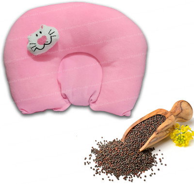 Ducudu Mustard Seeds, Microfibre Baby Pillow Pack of 1 Animals BABY SEED PILLOW, Pillow for Newborn Baby-Round Head Shaping Pillow, 0-12 Months(Pink)