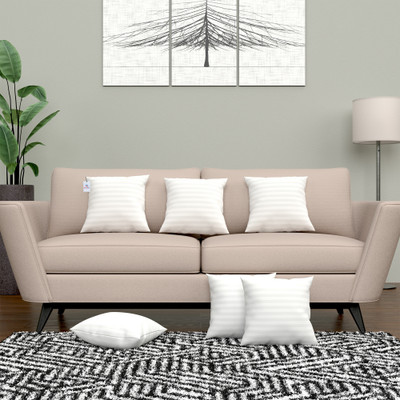Heart Home Microfibre Stripes Cushion Pack of 6(White)