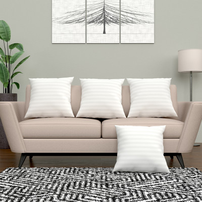 KUBER INDUSTRIES Microfibre Stripes Cushion Pack of 4(White)