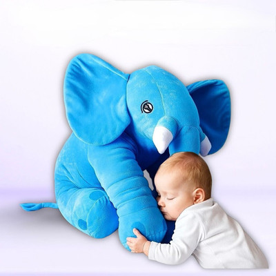 tag24 Soft Plush Baby Elephant Pillow Toy – Cute Cuddly Stuffed Cushion Microfibre Solid Baby Pillow Pack of 1(Blue)