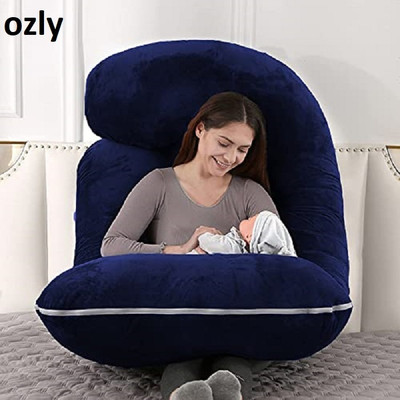 OZLY ultra soft j shaped pillow Microfibre, Polyester Fibre Solid Pregnancy Pillow Pack of 1(Dark Blue)