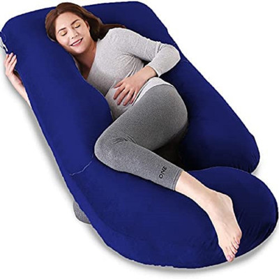WILD MINT Polyester Fibre Pregnancy Pillow Pack of 1 Solid J SHAPE(Dark Blue)