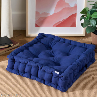 Dhritihandloom Cotton Chair Pad Pack of 1 Solid Microfiber Chair Cushion Pad Thick & Soft Square Seat Cushion for Home, Office(Dark Blue)
