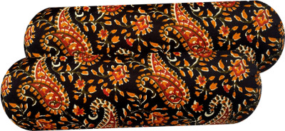 Swikon star Microfibre Sleeping Pillow Pack of 2 Floral Round Bolster(Black, Orange)