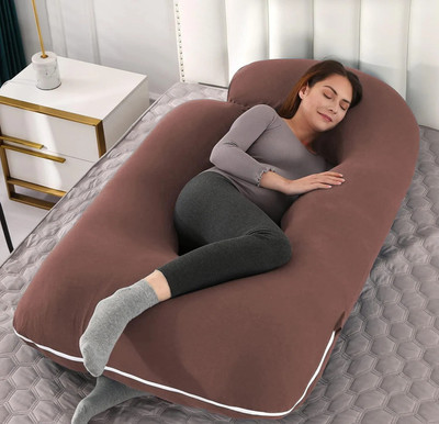 THUKRAN J Shape Microfibre Solid Pregnancy Pillow Pack of 1(Brown)