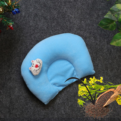 DECRONICS U Shape Pillow for Newborn Baby, Round Head Shaping Pillow for 0 to 12 Months Mustard Seeds Toons & Characters Baby Pillow Pack of 1(Blue)