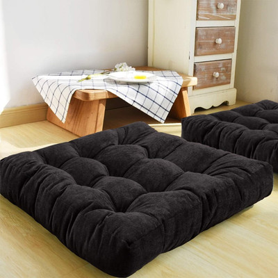 aeTHEric Microfibre Solid Floor Cushion Pack of 1(Black)