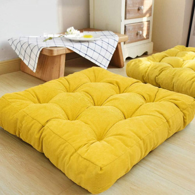 Hundur Store Microfibre Solid Floor Cushion Pack of 1(Yellow)