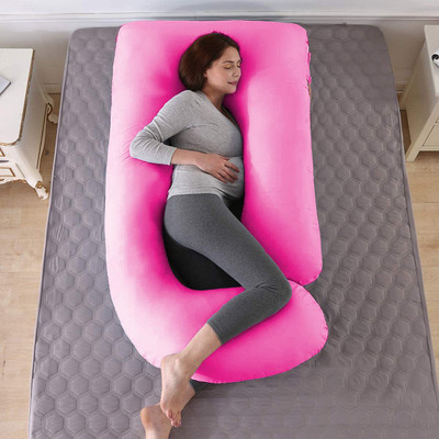 Manbhawan craft ultra soft j shaped Polyester Fibre Solid Pregnancy Pillow Pack of 1(Pink)
