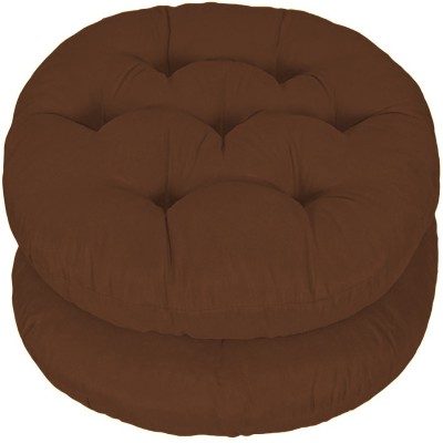 Mom's Moon Round Chair Cushion Polyester Fibre Solid Chair Pad Pack of 2(Brown)