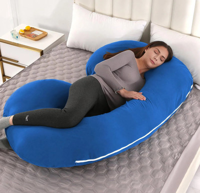 THUKRAN C Shape Polyester Fibre Solid Pregnancy Pillow Pack of 1(Blue)