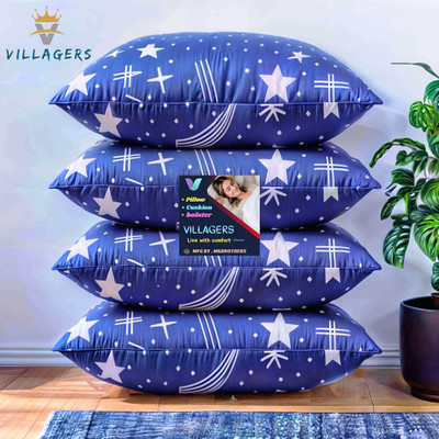 VILLAGERS Cotton Sleeping Pillow Pack of 4 Solid LUXURY(Blue)
