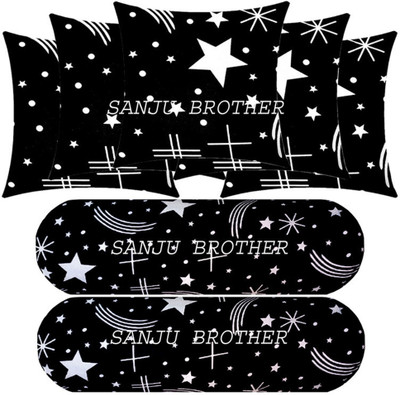 SANJU BROTHER 2 Bolester 5 Cushion Microfibre Abstract Bolster Pack of 7(Black)