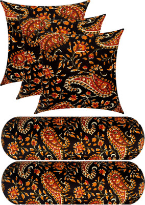 Swikon star Combo Set Of 3 Cushion And 2 Microfibre Floral Bolster Pack of 5(Black, Multicolor)