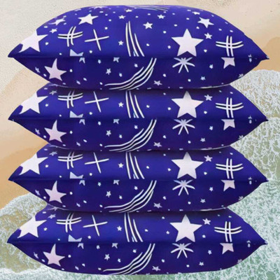 STOMIA STOMIA Polyester Fibre Abstract Sleeping Pillow Pack of 4(Blue)