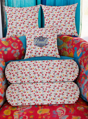 Urmila Creation Microfibre Bolster Pack of 5 Floral 2 Bolster 3 Cushion(Multicolor)