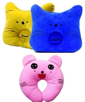 Little Lit Smiley Baby Pillow Microfibre Animals Baby Pillow Pack of 3(BABY BLUE)