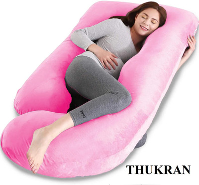 THUKRAN j Shape Polyester Fibre Solid Pregnancy Pillow Pack of 1(Pink)